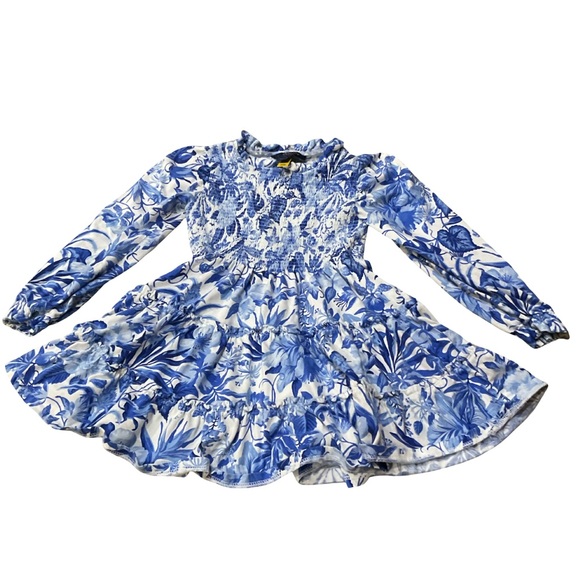 Ralph Lauren Cotton Blue and white Smocked Bodice long sleeve Floral Dress NWOT - Picture 2 of 10